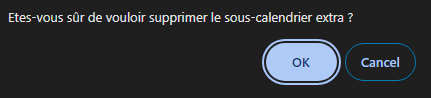 Confirmation pour effacer le sous-calendrier