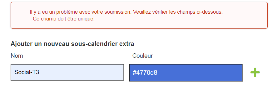 Validation du nom déjà utilisé pour le sous-calendrier Teamup