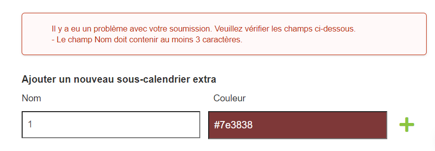 Nombre minimal de caractères pour le nom du calendrier Teamup