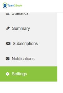 Team2Book Availability Schedular Tool Settings Menu