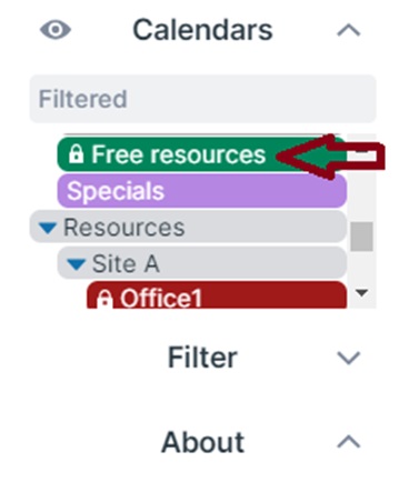 Teamup shows the Free Resources sub-calendar