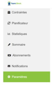Accédez au paramètres du tableau de bord de Team2Book