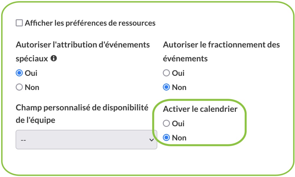 désactivation du calendrier pour ce professionnel