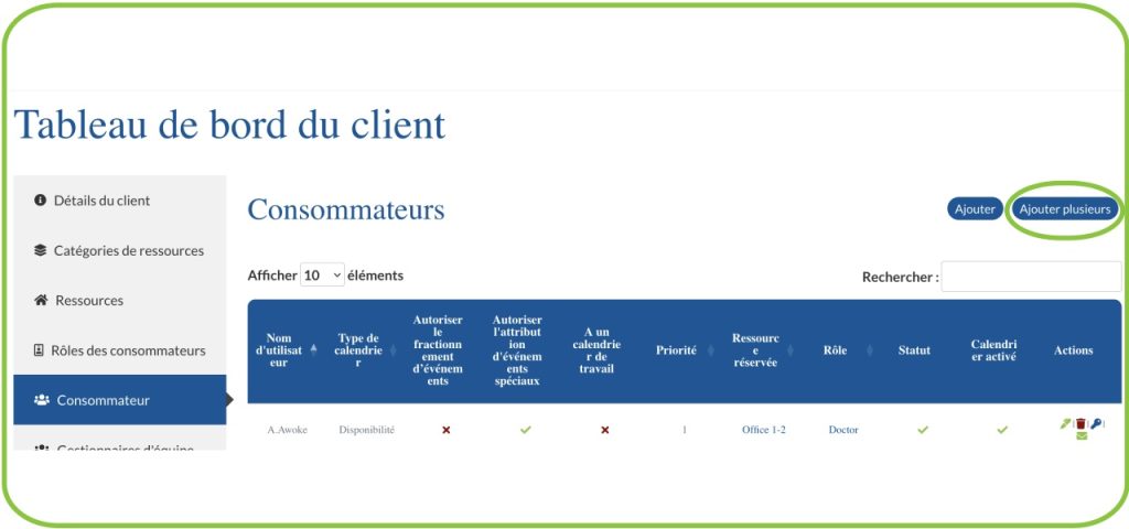 Tableau de bord client Team2Book