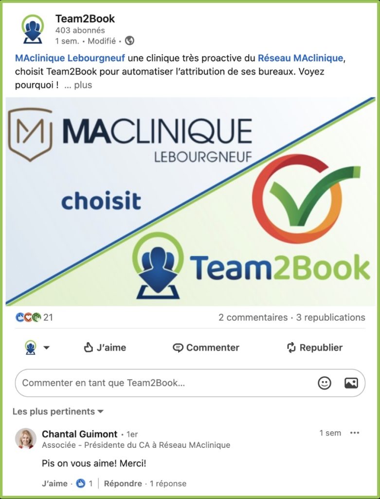 Publication MAclinique Lebourgneuf sur LinkedIn