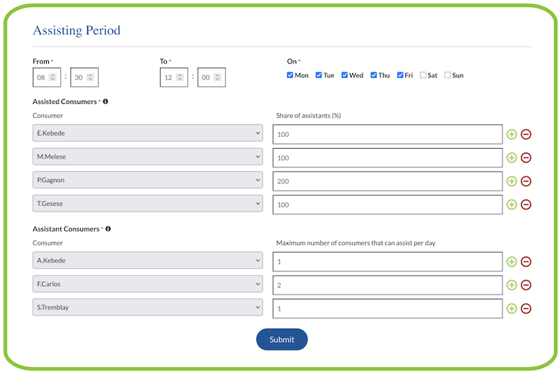 Assisting Period - configuration of the Automatic assignment of assistants
