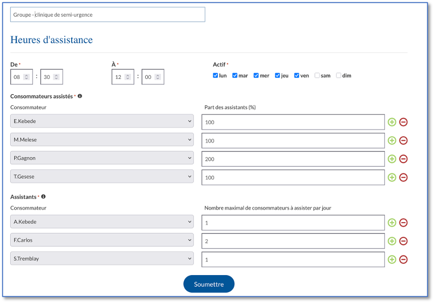 Configuration du groupe d'assistance