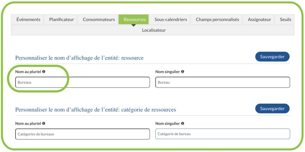 Renommer les entités Ressources