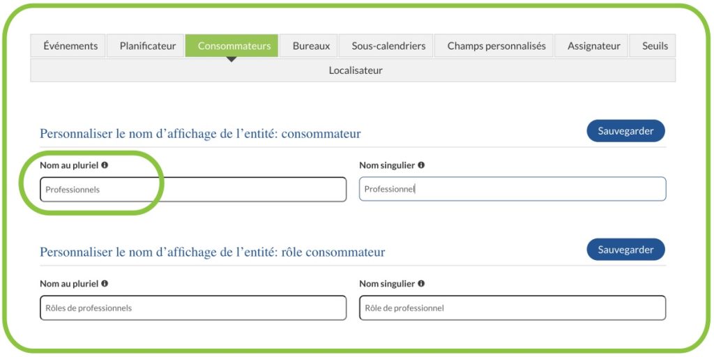 Renommer les entité Professionnels