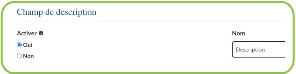 Activation du champ description