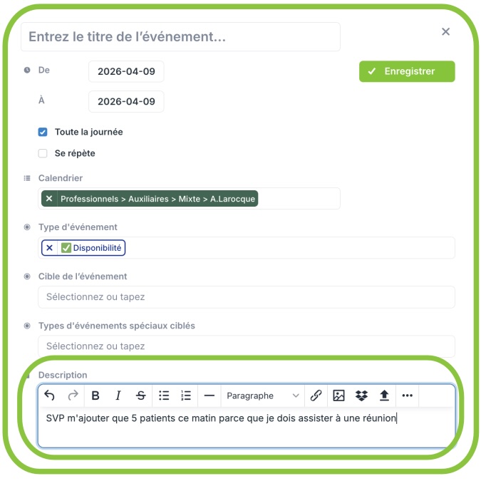 Illustration de l'usage du champ description