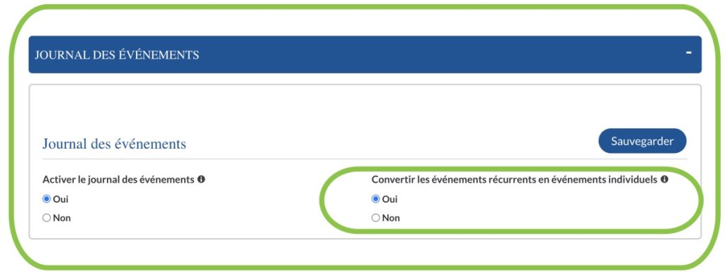 Activer la conversion des événements récurrents en événements réguliers