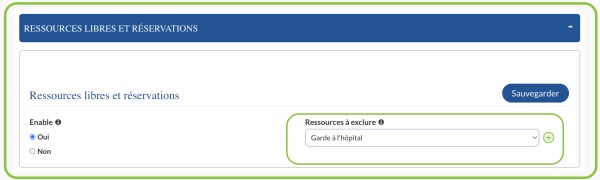 Activation de l'affichage des ressources libres et de la réservation.