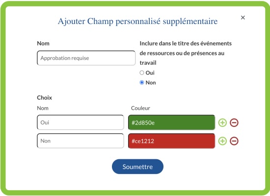 Ajout des options des champs personnalisés supplémentaires.