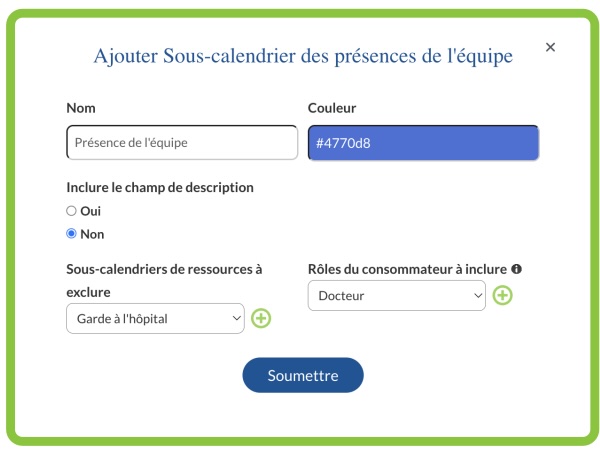 Activation du sous-calendrier des présences de l'équipe pour une recopie plus facile dans le DMÉ.